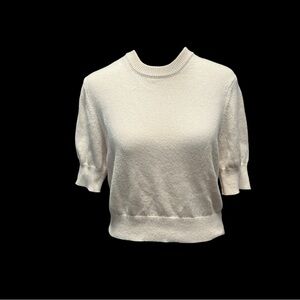 Cream Cropped Short Sleeve Sweater 80s Girl